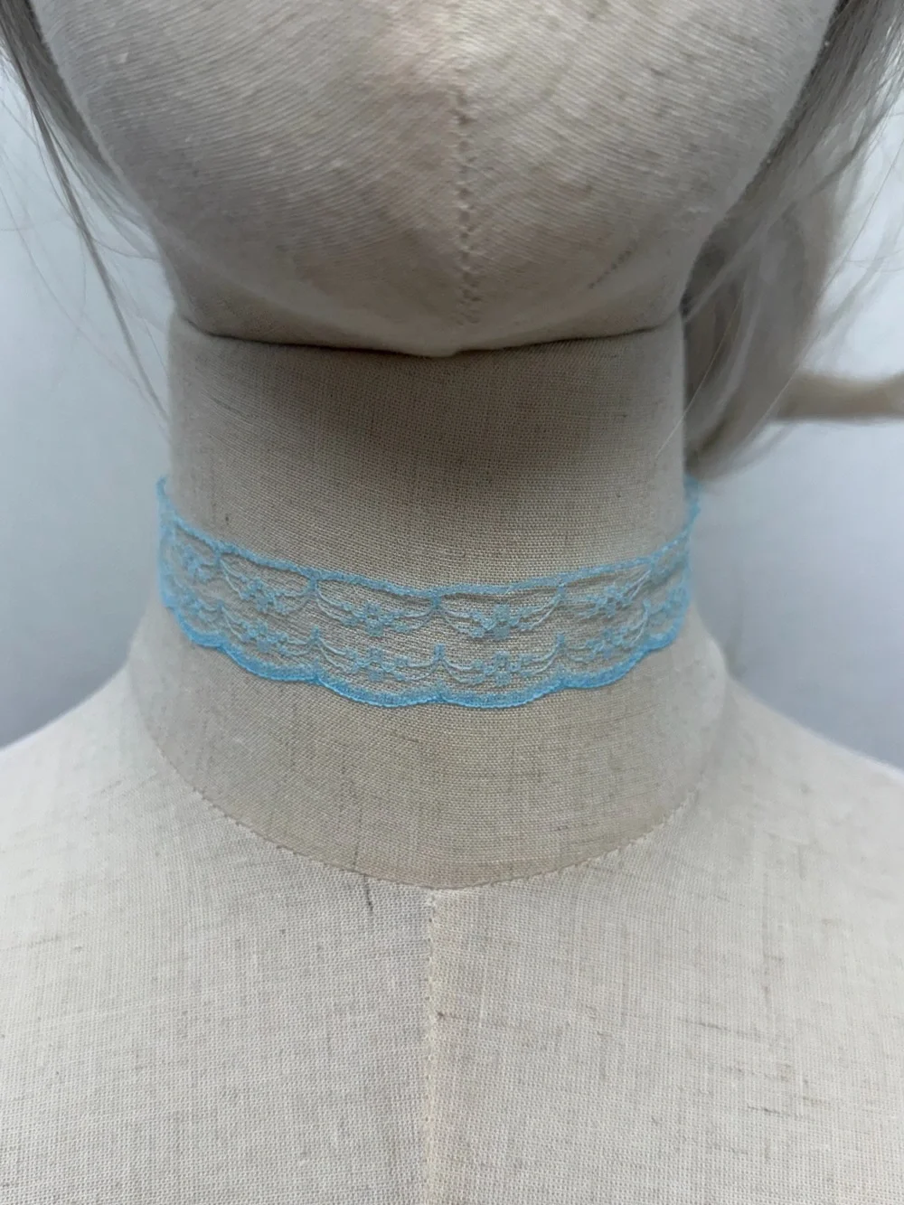 Blue Lace Choker Necklace Sheer Floral Coquette Fairycore Y2K Adjustable